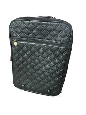 Quilted Black Carry-On Luggage with Front Zip Pocket Travel Vacation Overnight